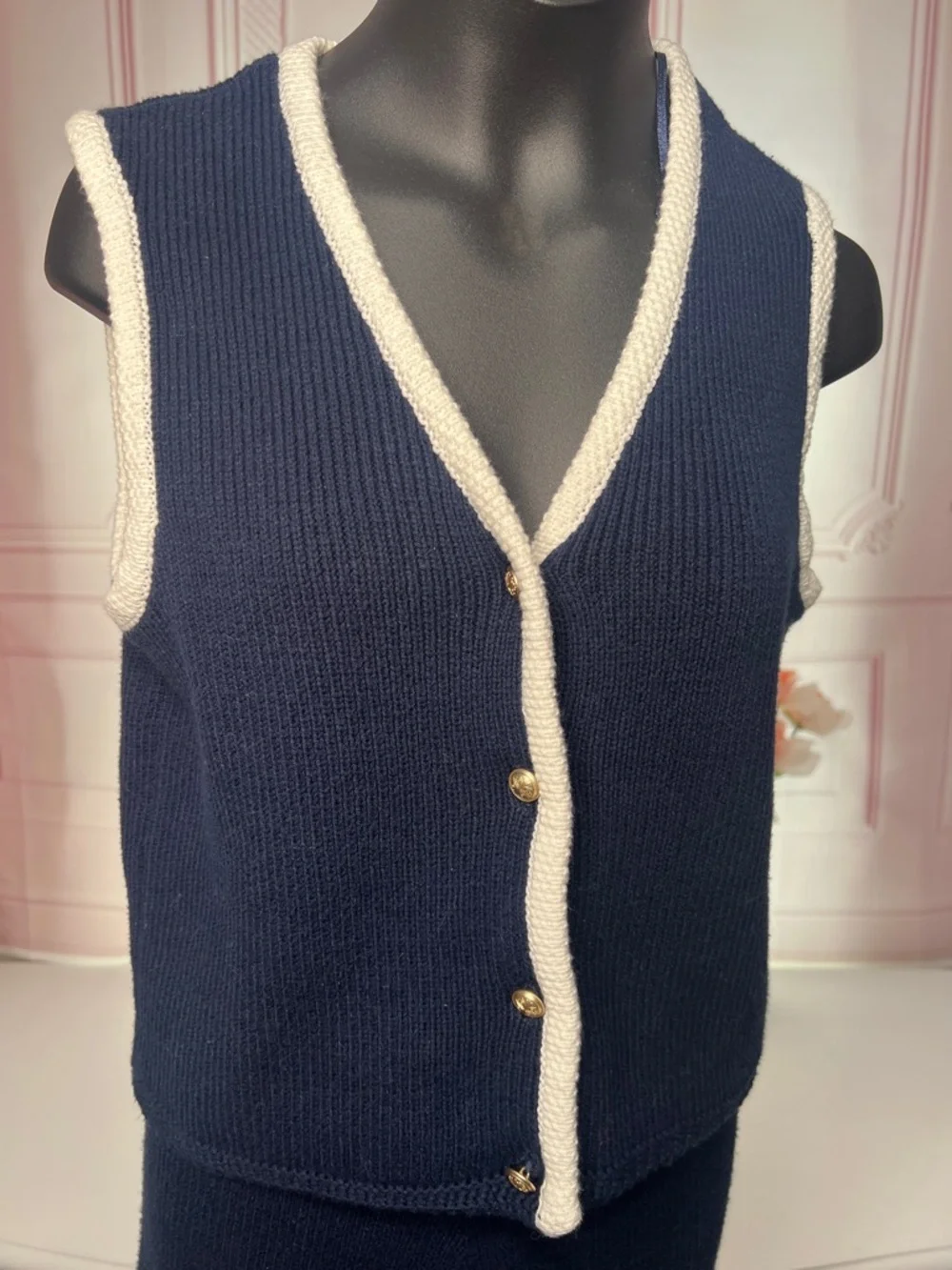 Sincerely Jules Navy Wide-Leg Knit Pants & Trimmed Vest Set - Picture 4 of 8